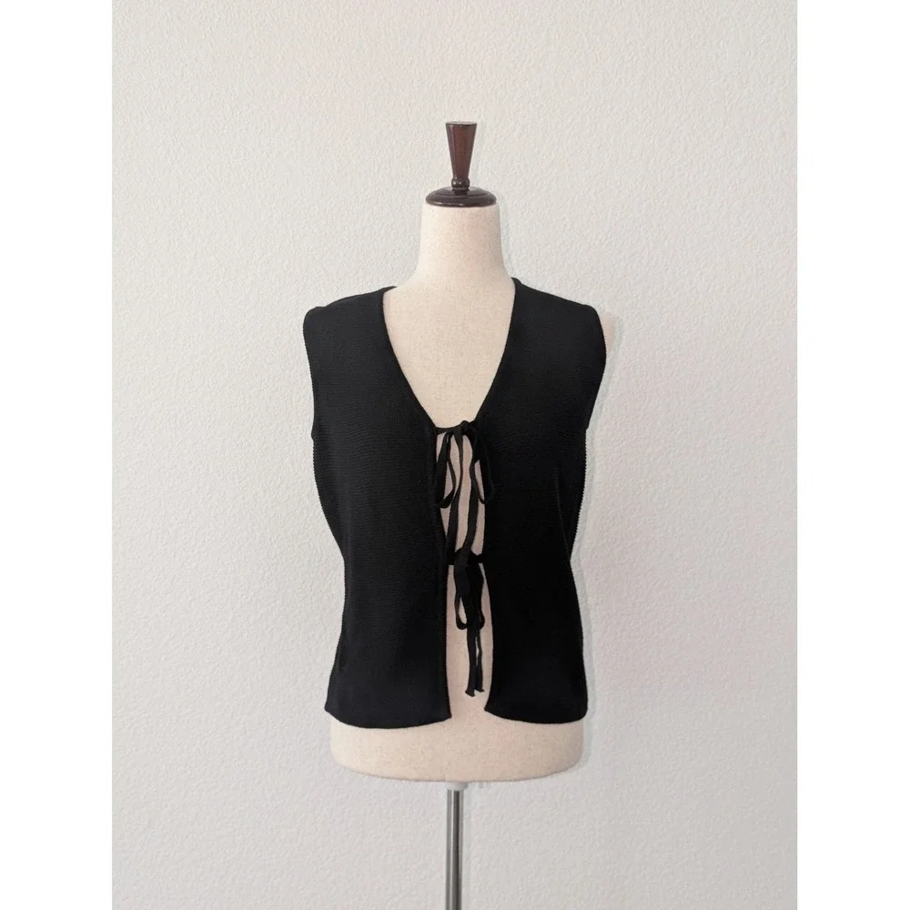 LILLUSORY Womens Black Knit Tie Front Vest XS New